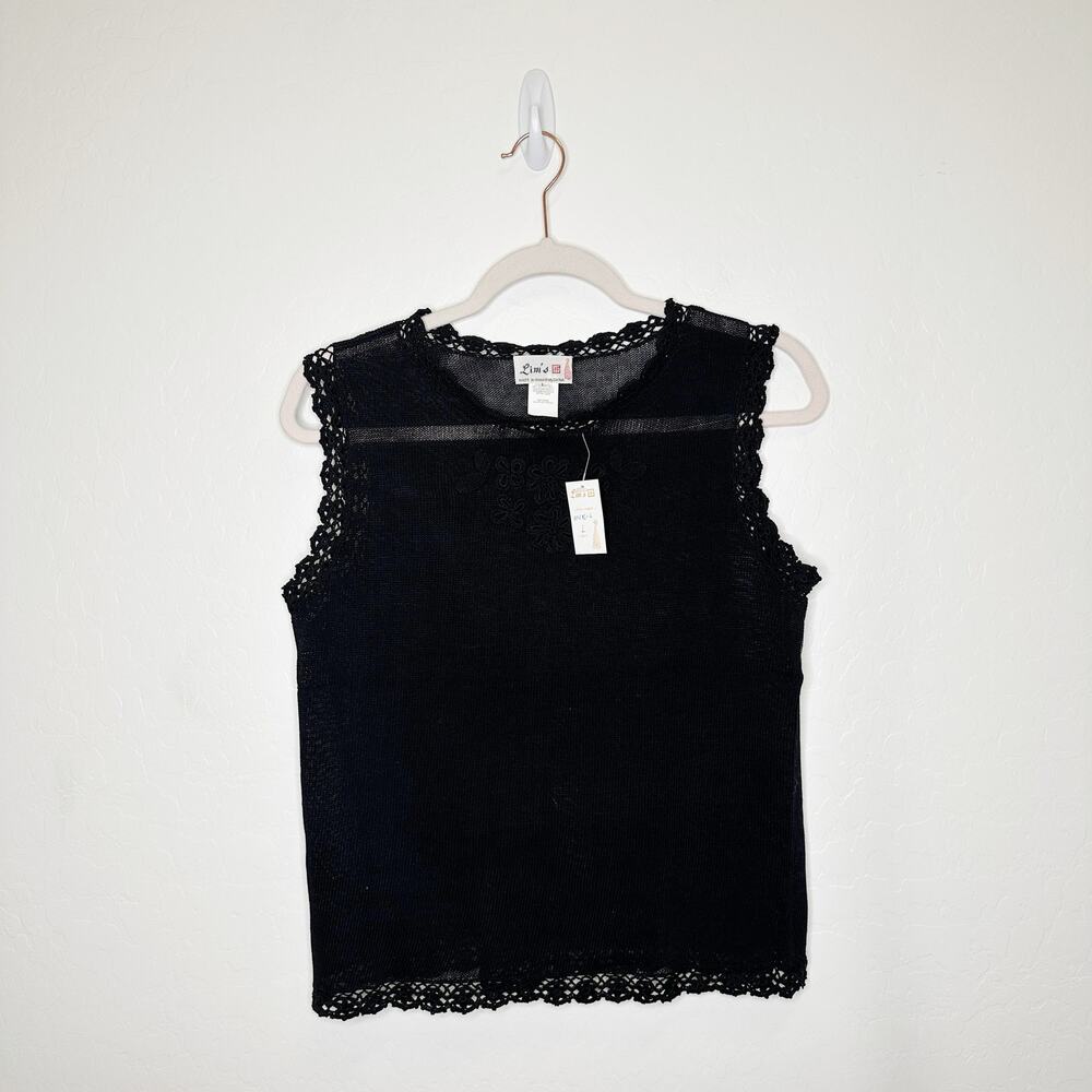 Lim's Vintage Cotton Crochet Black Detail Tank Top Size Large